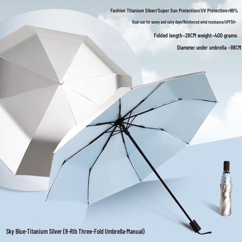 Peptide Silver Titanium Sunscreen Dual-Use Umbrella: Reflective, Sun & Rain Protection, VIP Princess Five-Fold Design.