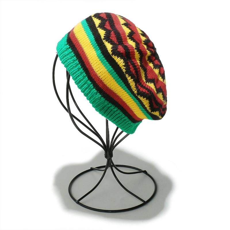 Traditional Jamaican Beret Hat Rainbow Color Knitted Pullover Reggae Hat For Women Men Everyday Wear Comfortable