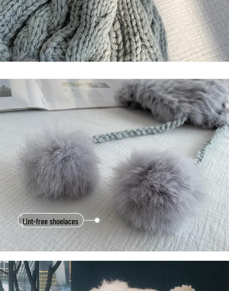 Women's Korean Style Cute Pom-Pom Earflap Hat - Autumn/Winter Warm Woolen Rabbit Fur Knit