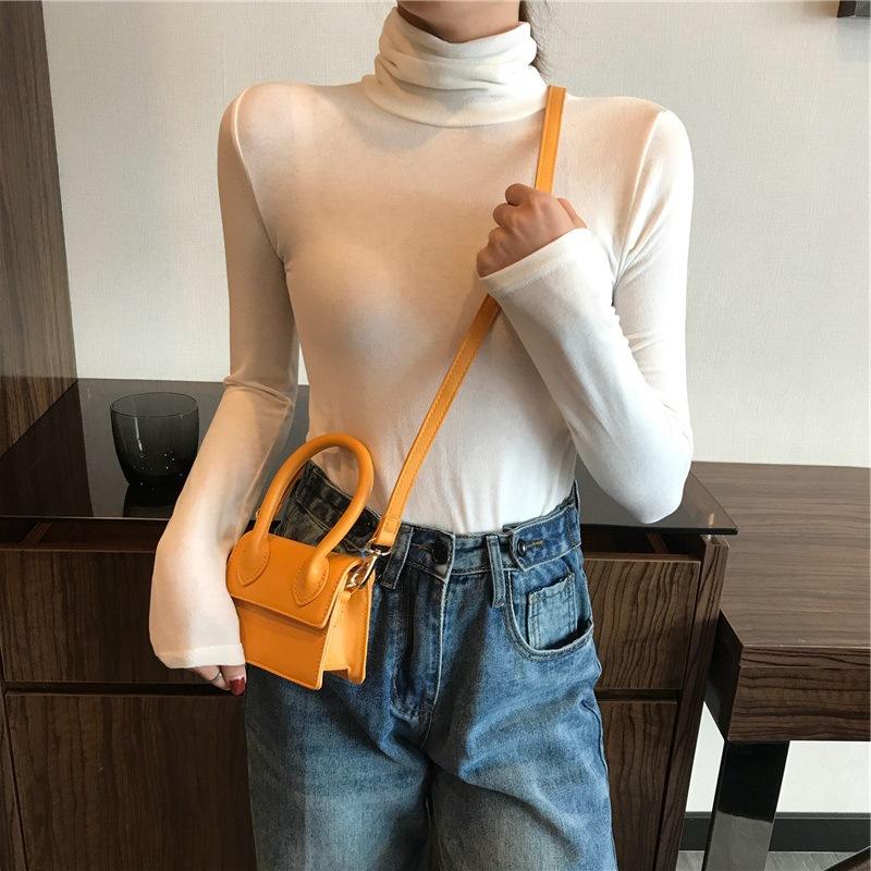 Spring Autumn High Collar Solid Color All-match Bottomed Pullover T-shirt Women Long Sleeve Casual Slim Tee Top