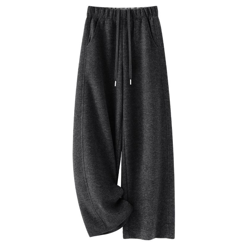 Women s Winter 2025 Plus Velvet Gray Wool Casual High Waist Slim Fit Wide-Leg Sweatpants XL
