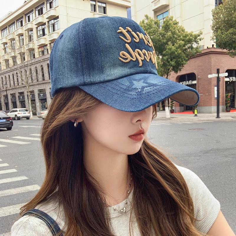 Alphabet denim baseball cap summer hat women's sunscreen cap fashion out of the street curved brim adjustable cap tide