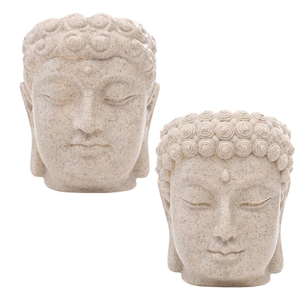 Buddha-Kopf-Figur Blumentopf Pflanzenbehälter Harz Schreibtisch-Ornament Pflanzgefäß für Terrasse Schreibtisch Regal Innen Außen Heimdekoration