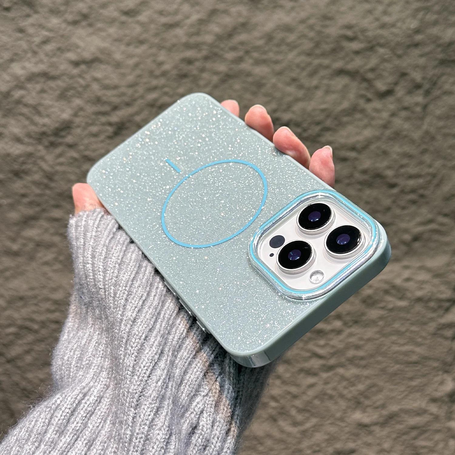 

Для Magsafe Блестящий Блестящий Чехол для Телефона Для iPhone 16 15 14 13 12 11 Pro Max Plus Магнитная Беспроводная Зарядка Модный Конфетный Чехол For iPhone 12