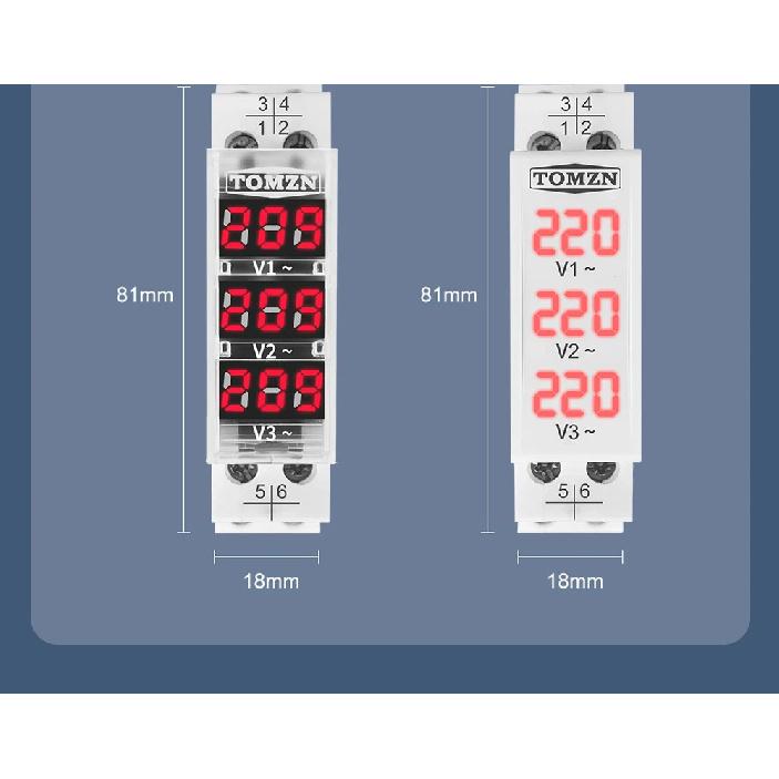 DIN Rail 18mm Voltage Meter AC 40-500V 220V 380V Single Three Phase Modular Voltmeter Indicator LED Digital Display Detector