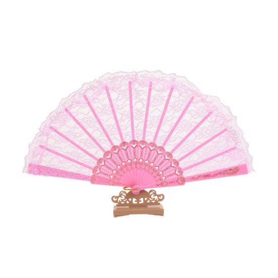 

Vintage Lace Folding Fan Plastic Ribs Hand Held Fan Portable Summer Cooling Fan Wedding Dance Party Performance Props рожевий