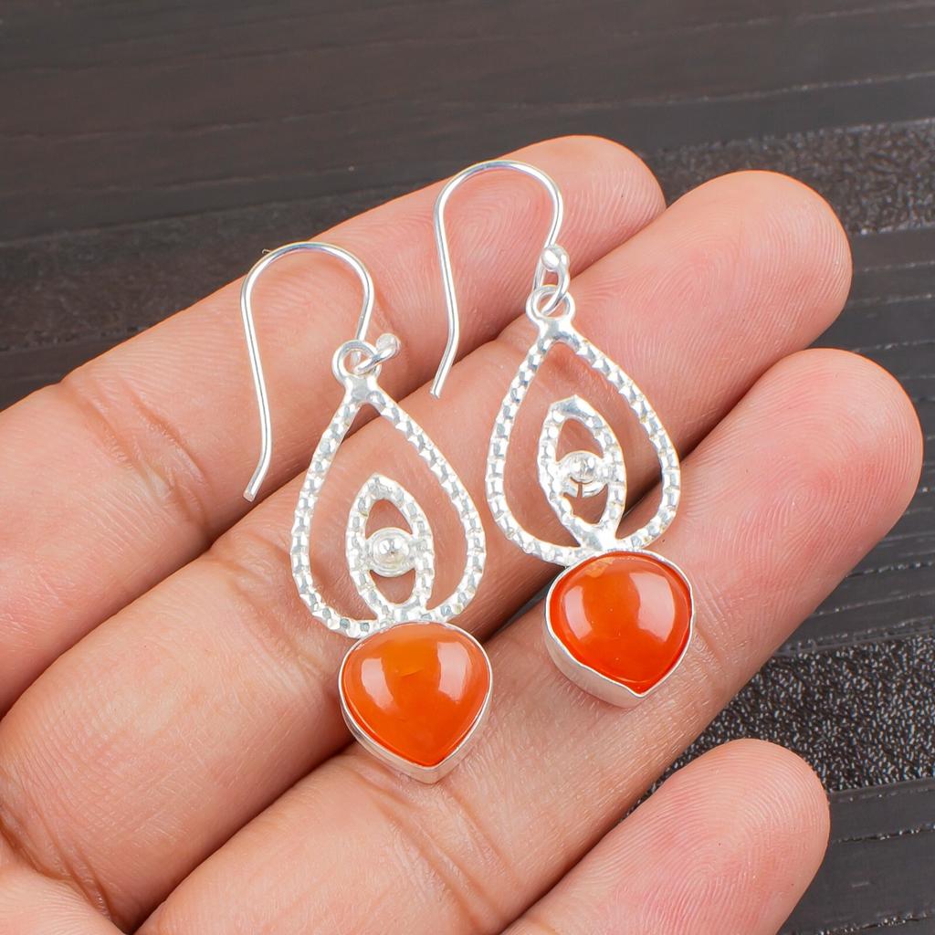 Natural Carnelian Gemstone 925 Sterling Silver Handmade Jewelry Earrings 2.00" EE-32-28