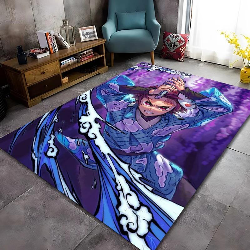 Anime Samurai Carpet Mat Rug Flame Water Effects Dynamic Character Home Decoration Vibrant Action Style Floor Mat Bedroom Carpet