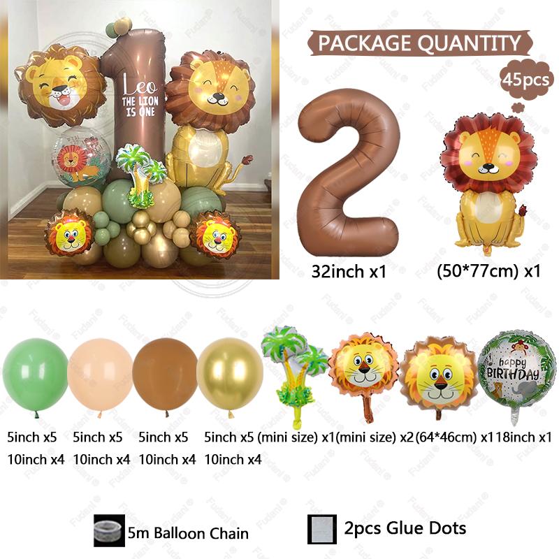 45pcs Jungle Animal Theme Balloon Chocolate Number Balloon Set Cartoon Animal Festival Supplies Childrens Birthday Party Decorat