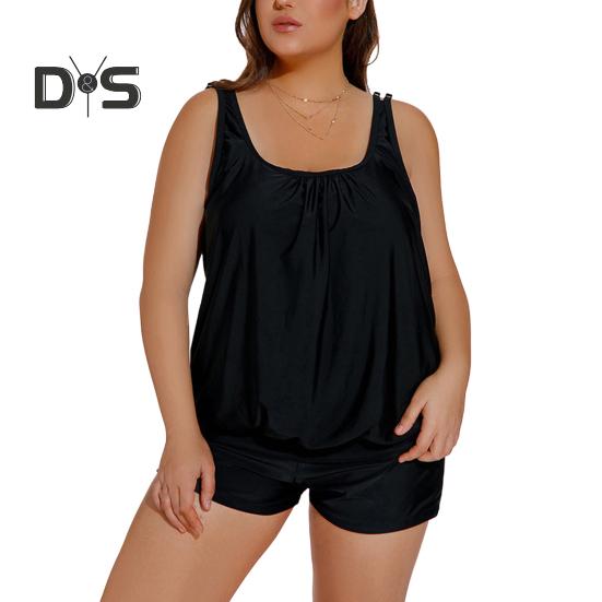 

2 шт./комплект женский танкини комплект U-образный вырез без рукавов топы с высокой талией плавки комплект раздельный дизайн пляжная одежда для отдыха M чёрный