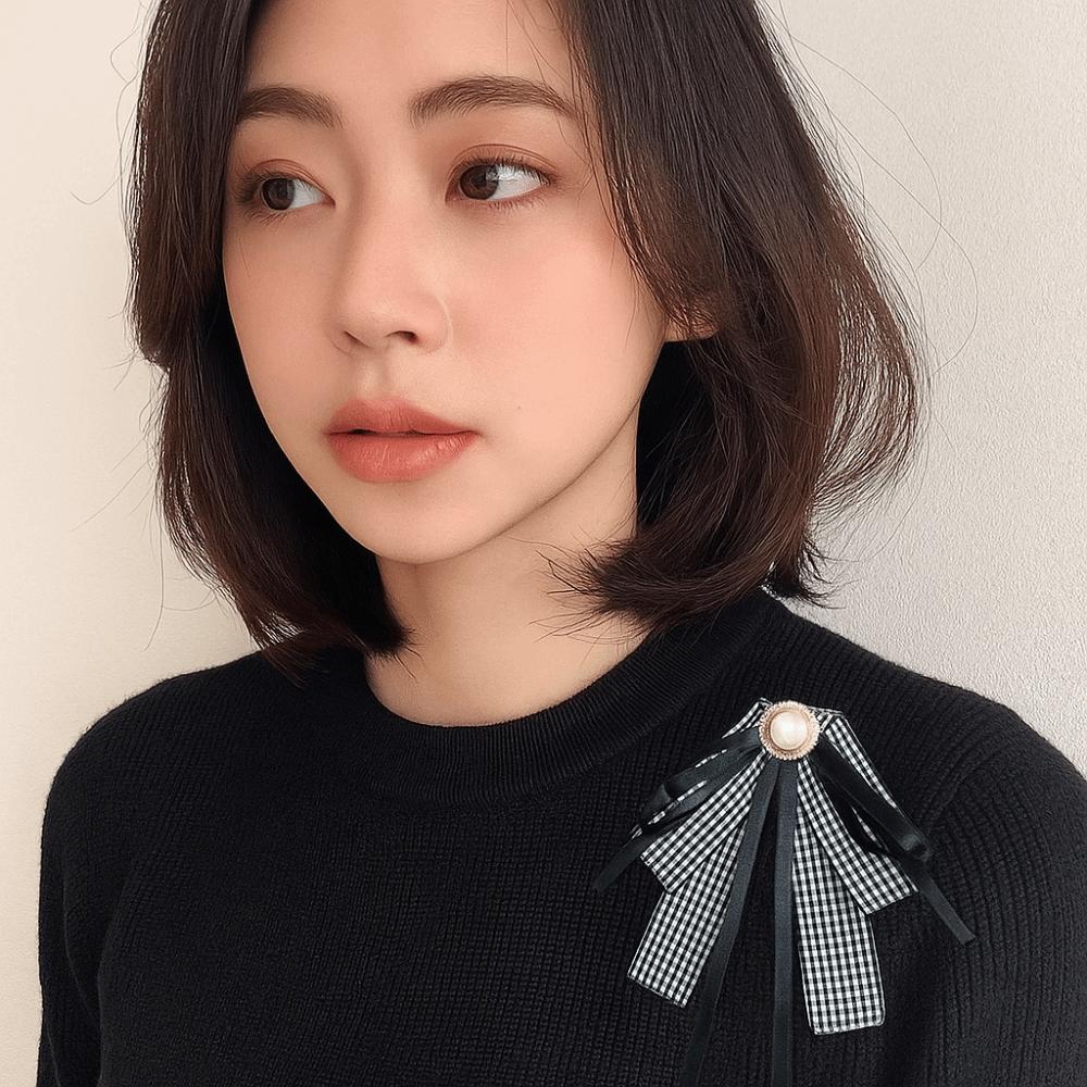 Pearl Black Ribbon Pin Tie Shirt Lace Ribbon Badge Brooch Simple Black Bow Brooch Pin  Lady