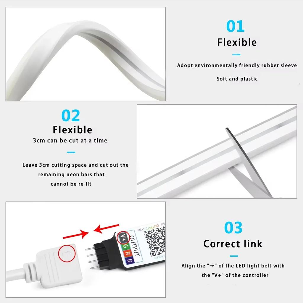 Smart Rgb Neon Rope Light Tuya Wifi Bluetooth Music Sync Neon Light Waterproof Flexible Neon Led Strip for Indoor Outdoor Decor
