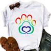 Women's Round Neck White Short-sleeved T-shirt Fashion Printed Valentine's Day Base Shirt Aesthetic Clothes Summer Polyester