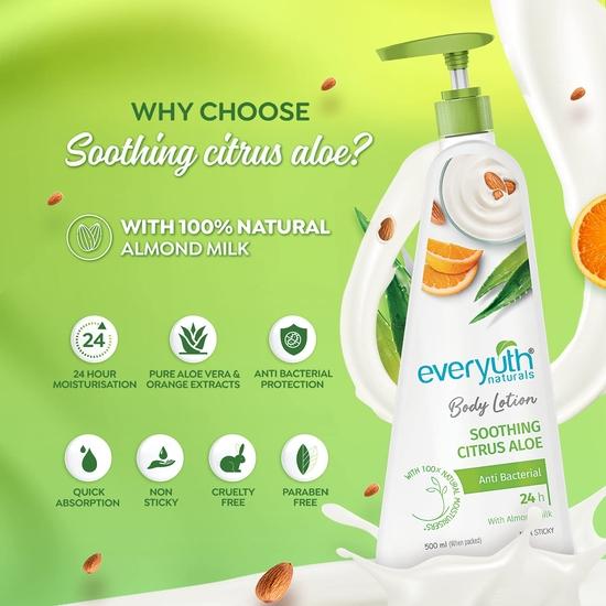 Everyuth Naturals Body Lotion Citrus Aloe|Instant Hydration| Soothing|24 Hr Moisturization|for Men & Women|100% Natural Almond Milk - 500ml