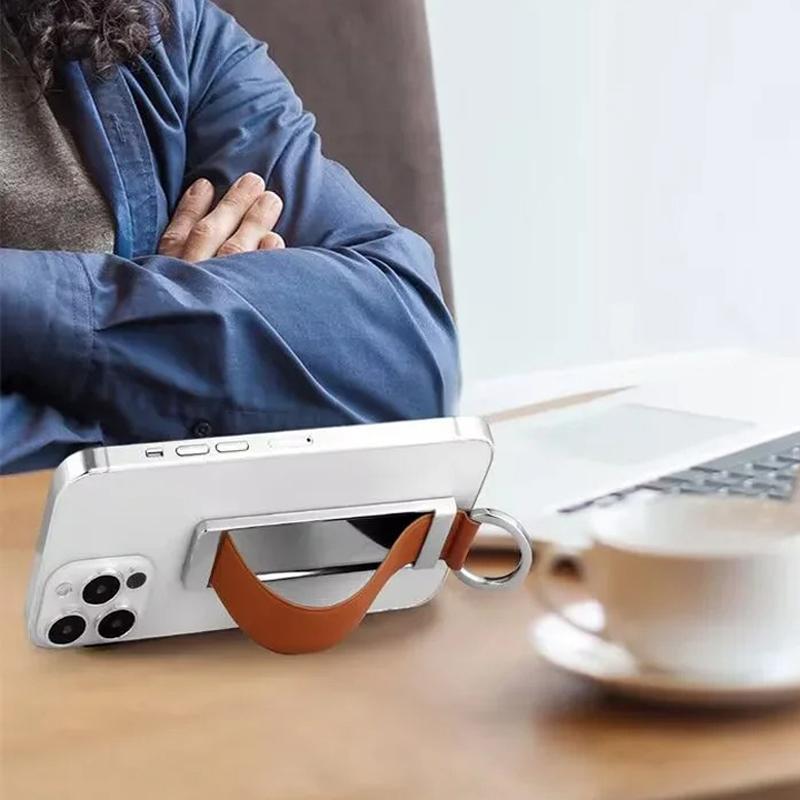 Mobile Phone Leather Wrist Band Holder for iPhone 16 15 14 Xiaomi Samsung Desktop Back Sticker Stand Adjustable Portable Bracket