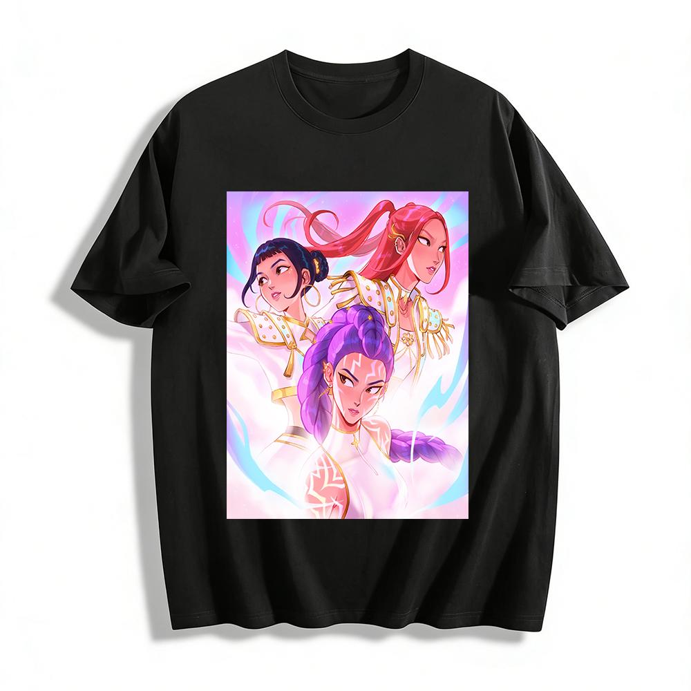 Anime Girl Group Print T-shirt Women Casual Loose Fit Top Trendy Cartoon Peripheral Streetwear Tee Pure cotton T-shirt XXS