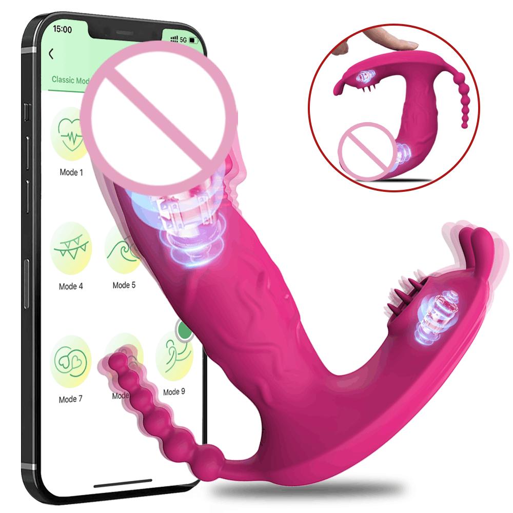 App Bluetooth Control Wearable Dildo Vibrators 9 Vibration Modes G Spot Clitoral Stimulation Rabbit Massager Sex Toys for Women