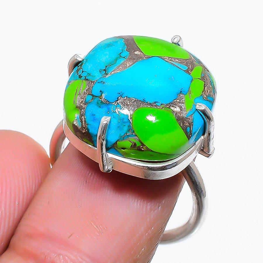 

Copper Blue Turquoise Gemstone 925 Sterling Silver Jewelry Ring Size Adj. GK-6065