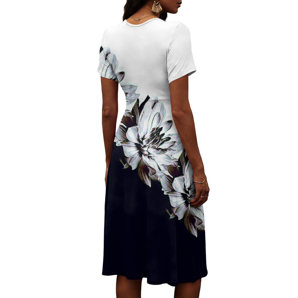 Ladies' Floral Casual Fashionable Short Sleeved V-neck Dress