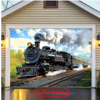 2D Retro Steam Engine 2D Flat Printing Backdrop for Yard Decor
