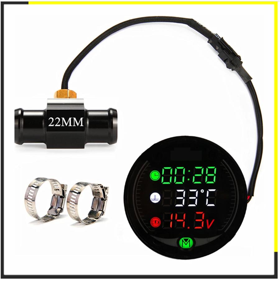 5 IN 1 Motorcycle Water Temperature Voltage Hour Meter USB Charger + 22MM Sensor
