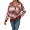 Damen Herbst V-Ausschnitt Gestreifter Pullover Strick Weihnachten Kapuzenpullover