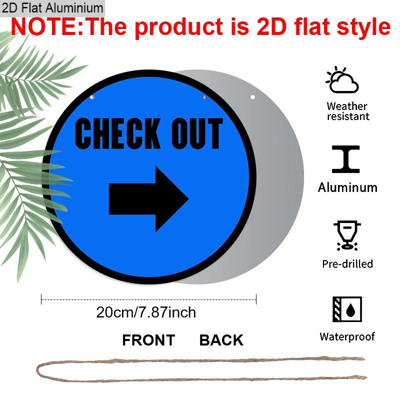 2D Flat Retro Check Out Industrial Style Aluminum Metal Wreath Round Sign, Decoration Plaque, Retro Wall Decor, Bedroom Door Decor, Outdoor Plaque 7.87×7.87inch