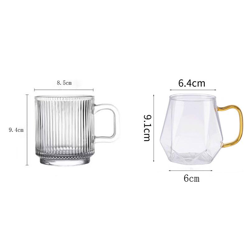 320ml/350ml Transparent Glass Handle Cups Vertical-patterned Cups Diamond Cups Two Exquisite Cups  Camping Equipment  Outdoor
