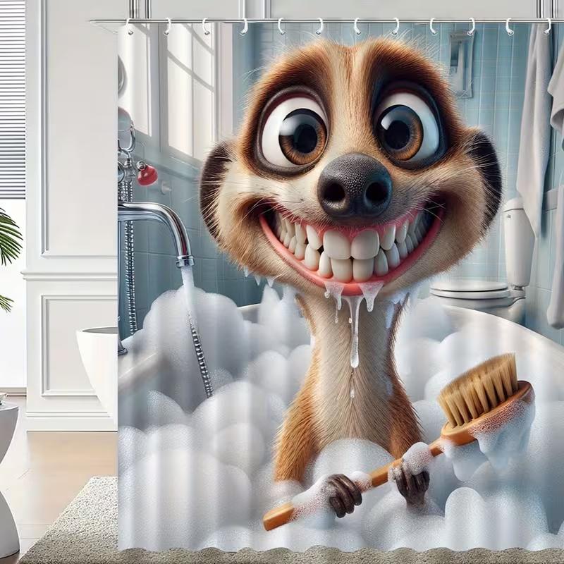 VIKAMA Cartoon Bathing Fox Shower Curtain Machine Washable Nordic Instagram-Style Bathroom Fun Healing and Adorable Pet Vibes