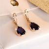 Charm Female Purple Water Drop Zircon Stone Hoop Earrings Gold Color Simple Wedding  For Women