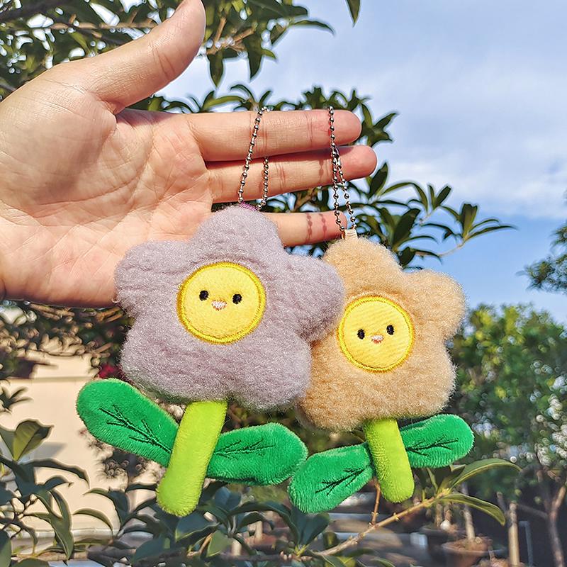 Fashion Plush Cartoon Sun Flower Pendant Key Chains Women Ladies Bag Car Accessories Decor