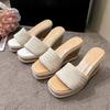 Fashion Eilyken New Summer Design Weave Square Toe Platform Wedge Heels Slippers Woman Fashion Slide Shoes Zapatos De Mujer