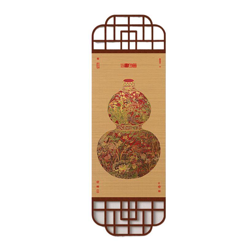 Five Blessings Gourd Bamboo Scroll: Living Room Wall or Tea Room Decor