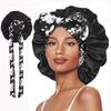 European & Indian Patterned Satin Nightcap - African-Style, XL Bow, Elastic Ribbon Headscarf