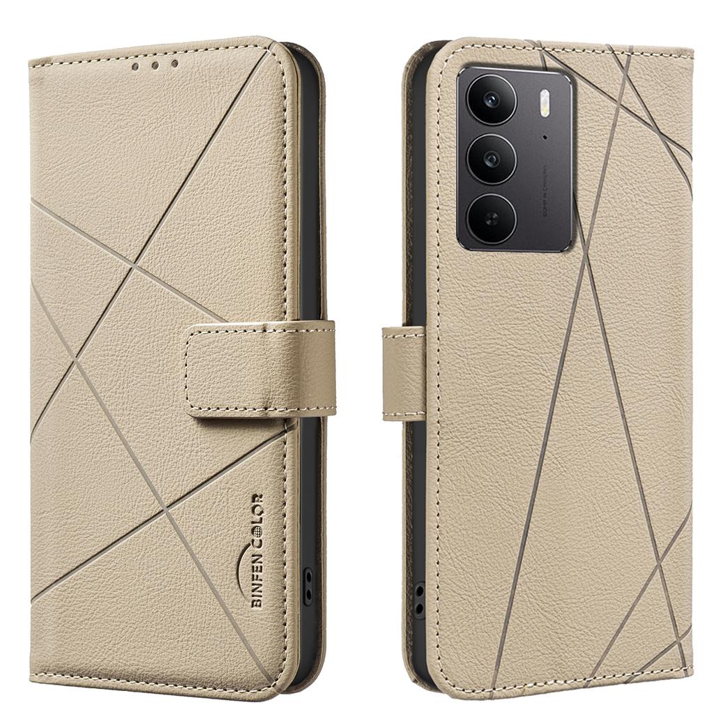 Pro Realme C75 4G Pouzdro BINFEN COLOR BF35 Geometricky Ražený Kožený Kryt na Telefon RFID Blokující Peněženka Stojánek