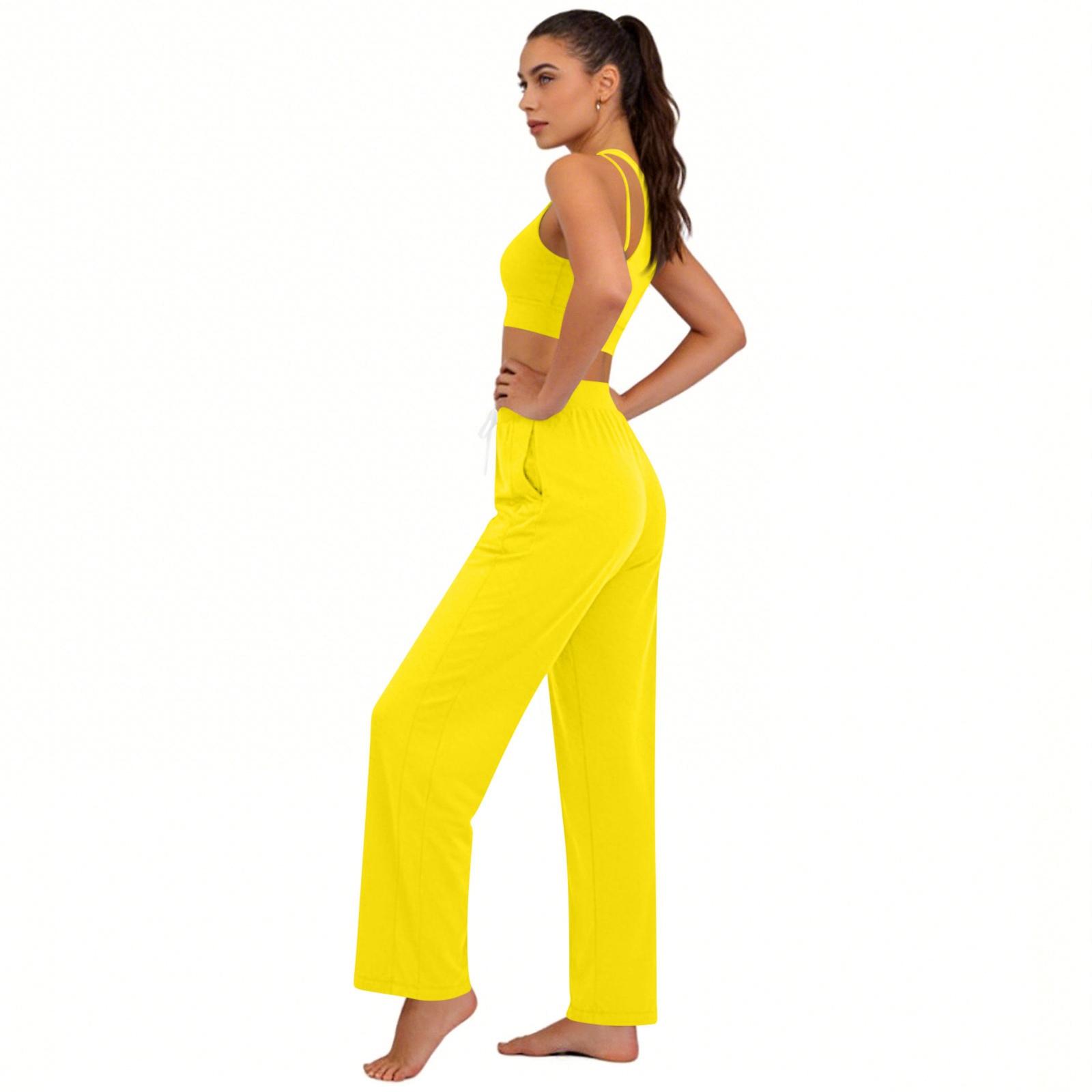 

Women s Casual Fashion Ice Silk Sunscreen Breathable Elastic Long Pants XL жовтий