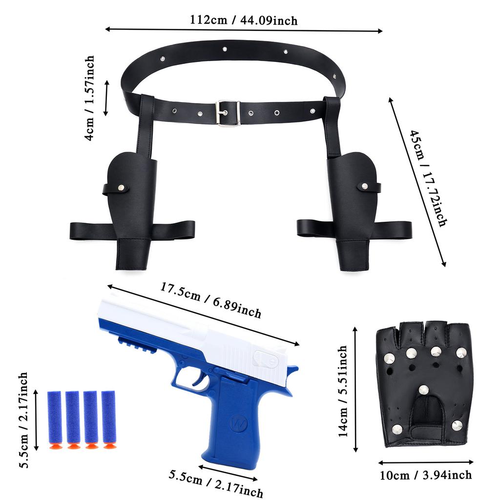 Laura Police Pistol Holster Western Denim Belt Leather Gloves Cosplay Prop Accessories