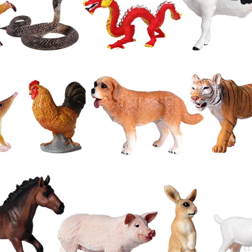 12 Pieces Animals Model Jungle and Zoo Figurines Lifelike Craft Educational Learning Toys