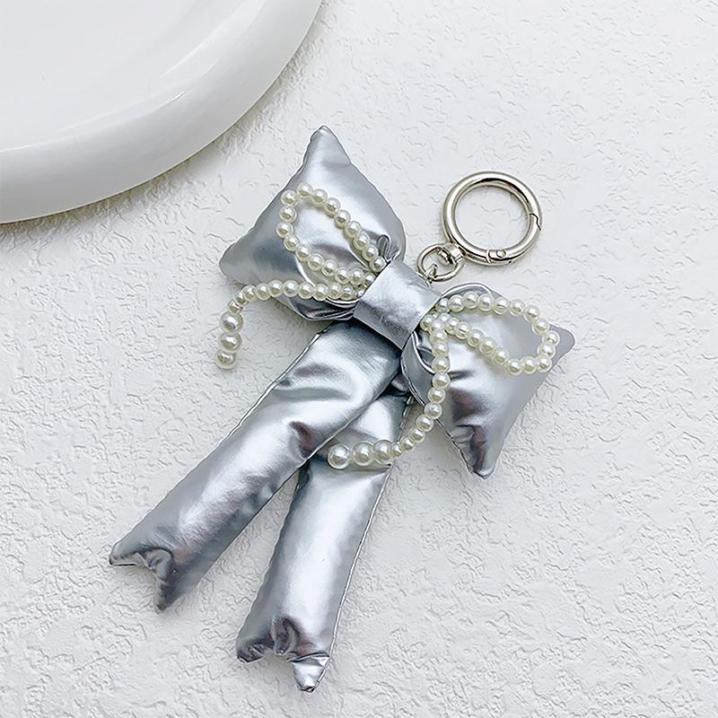 

Корейский брелок Y2K с 3D бантом, кожаный брелок с жемчужным бантом, креативный держатель для ключей, подвеска для сумки, шарм для сумочки, подарок для девочки серебряный