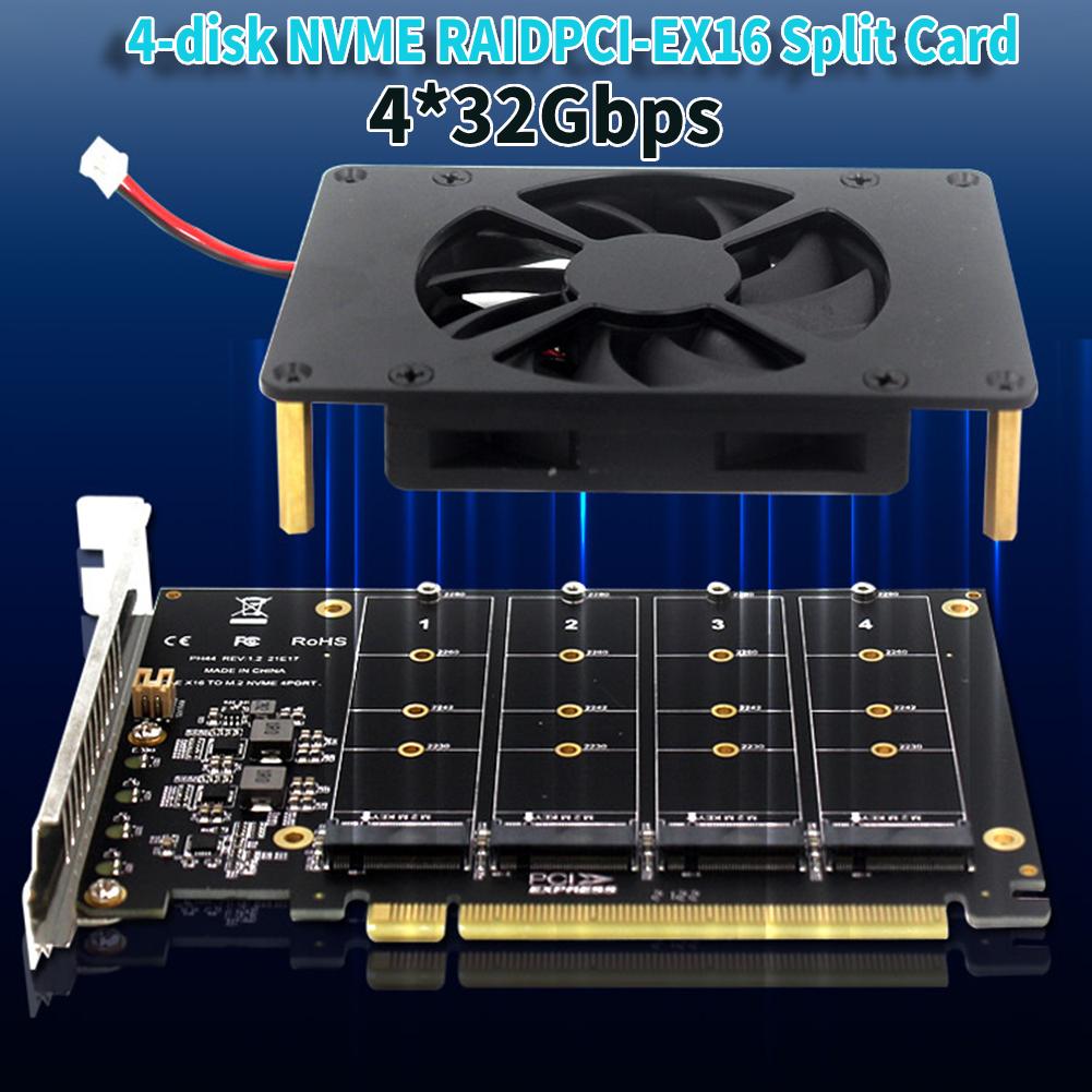 4 Disk PCIe 4.0 X16 Switch To 4 Ports M.2 Adapter Card with Heat Sink NVME RAID PCI-E X16 Splitter Card 4 X 32Gbps