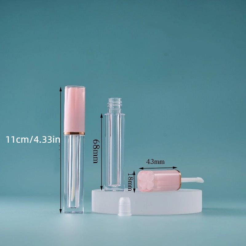 1pcs Empty 4ml Transparent Lipgloss Tubes With Brush Round Cosmetic Lipgloss Tube Clear Lip Balm Refillable Reusable Bottle