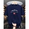 Men's Summer 100% Cotton Fashionable Casual Loose Sports Swiss Mountain Pattern Printed Round Neck Short Sleeved T-shirt Top