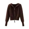 Autumn and winter new women's clothing small cardigan short double zipper jacket women's knitted sweater hooded sweater women