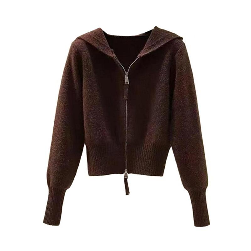 Autumn and winter new women's clothing small cardigan short double zipper jacket women's knitted sweater hooded sweater women
