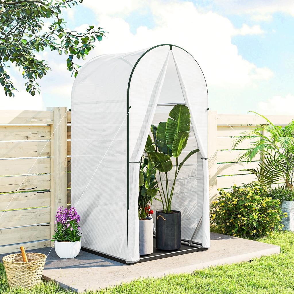 Mini Greenhouse, Portable Green House with Roll-Up Door, PE Base, Small Greenhouse, 100 x 100 x 195 cm, White