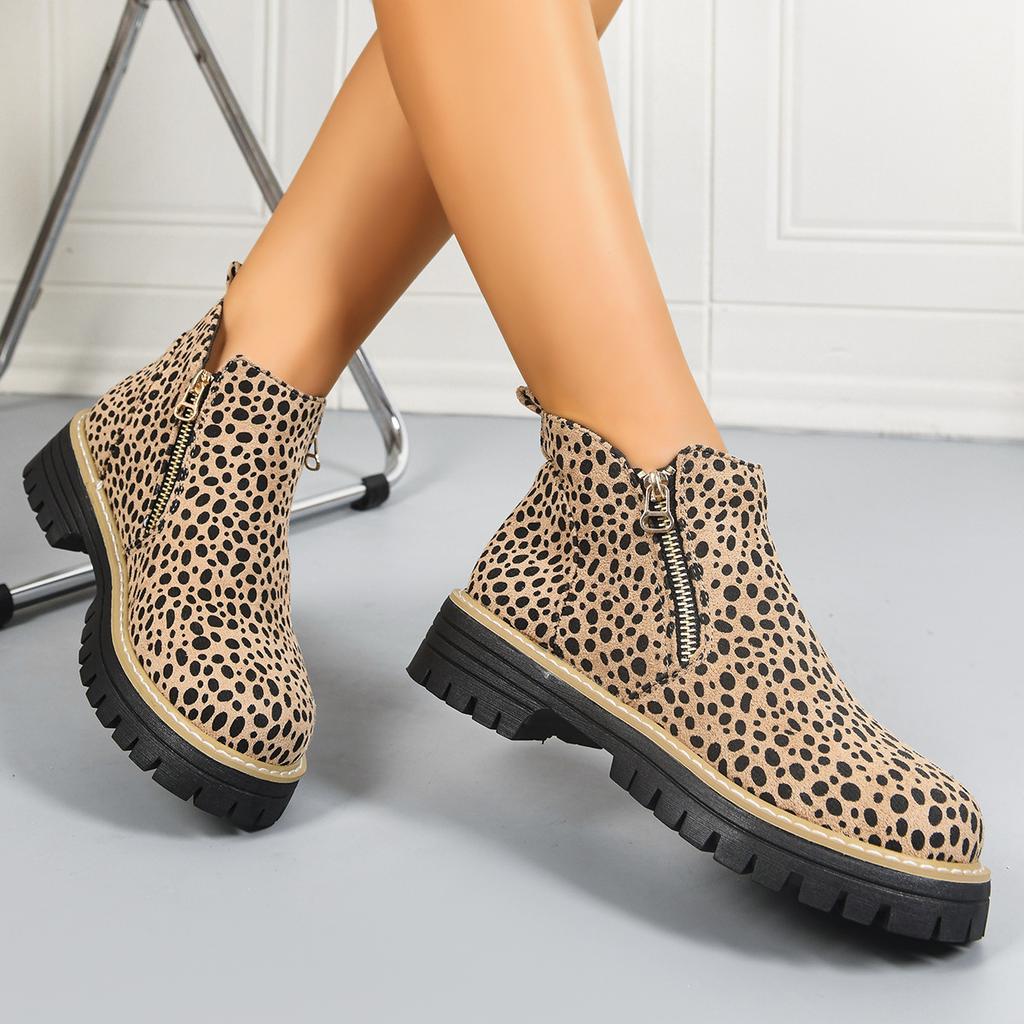 European and American large-size short boots autumn new large-size thick heel leopard print round head low tube fashion Chelsea boots new