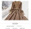 Trendy Autumn/Winter Korean Style Slimming Patchwork Tie-Up Knit Long Dress with Corduroy Floral Print