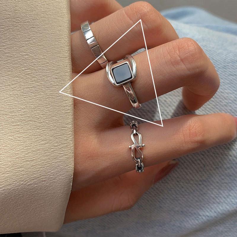 Minimalist 925 Stylish Sterling Silver Adjustable Ring Unique Irregular Shape For Fashion Trendy