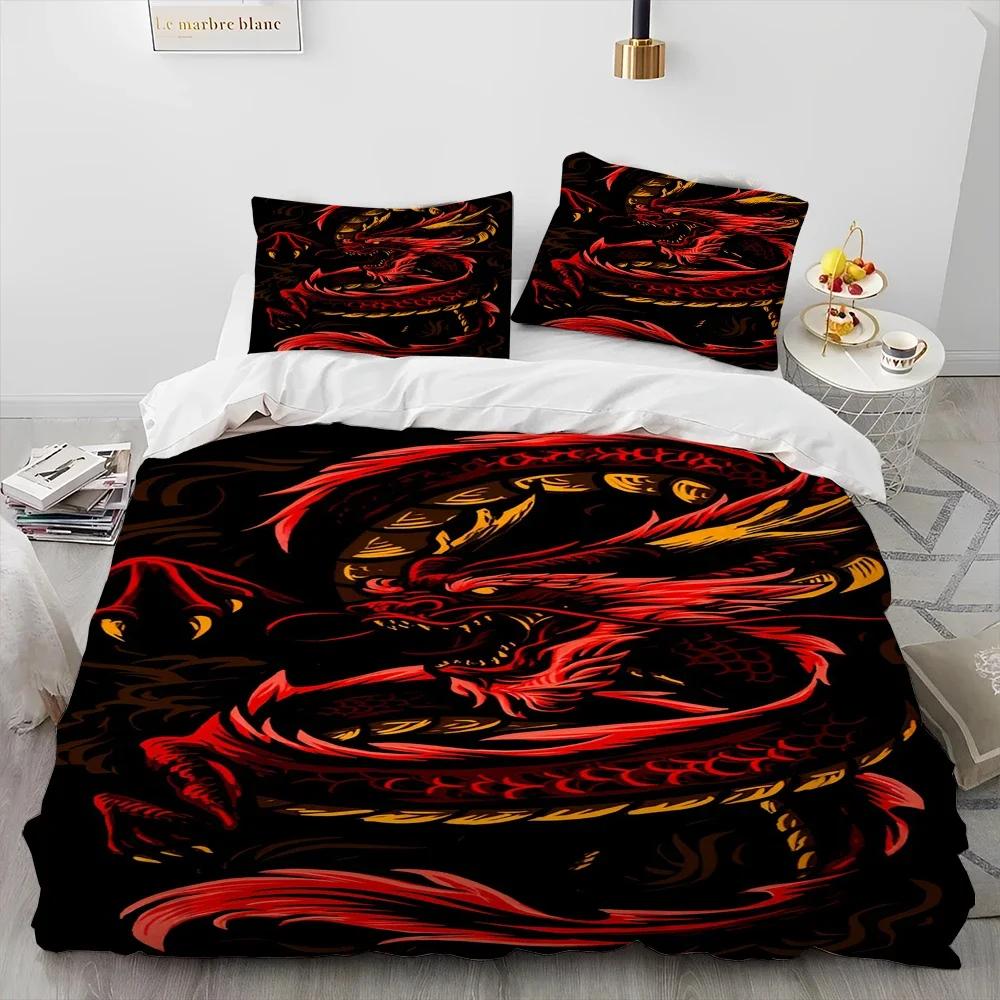 Drache 3D Cartoon Bettdecke Bettwäscheset, Bettbezug Bettset Steppdecke Kissenbezug, King Queen Size Bettwäscheset für Erwachsene Kind