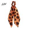 Non-damaging Hair Tie Halloween Satin Scrunchies for Women, Funny Pumpkin Printed Elastic Ties, Silky Accessory Soft Ponytail Holders, Decorative